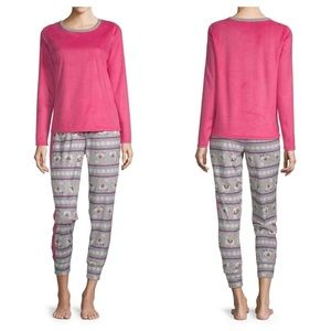 New Womens Fleece 2 Piece Pajamas PJs Set Pink llamas